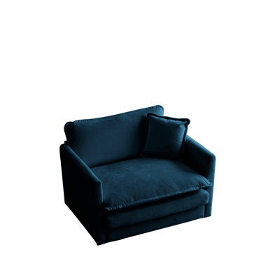 Confortable siège de salon en chenille bleue - structure en bois massif, éponge, fauteuil confortable en tissu respirant pour mousse de bureau à domicile et structure stable