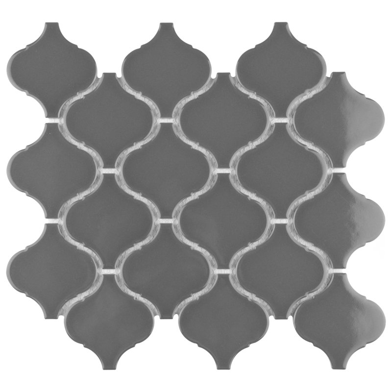 Metro Lantern 9-1/2 " x 10-3/4 " Porcelain Mosaic Floor and Wall Tile, Dark Gray Glossy