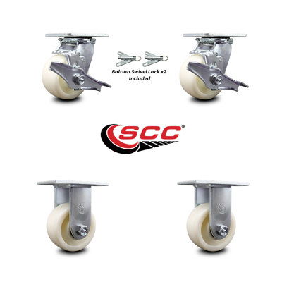 4 Piece Nylon Caster Set with 2 Brakes/Swivel Lock
