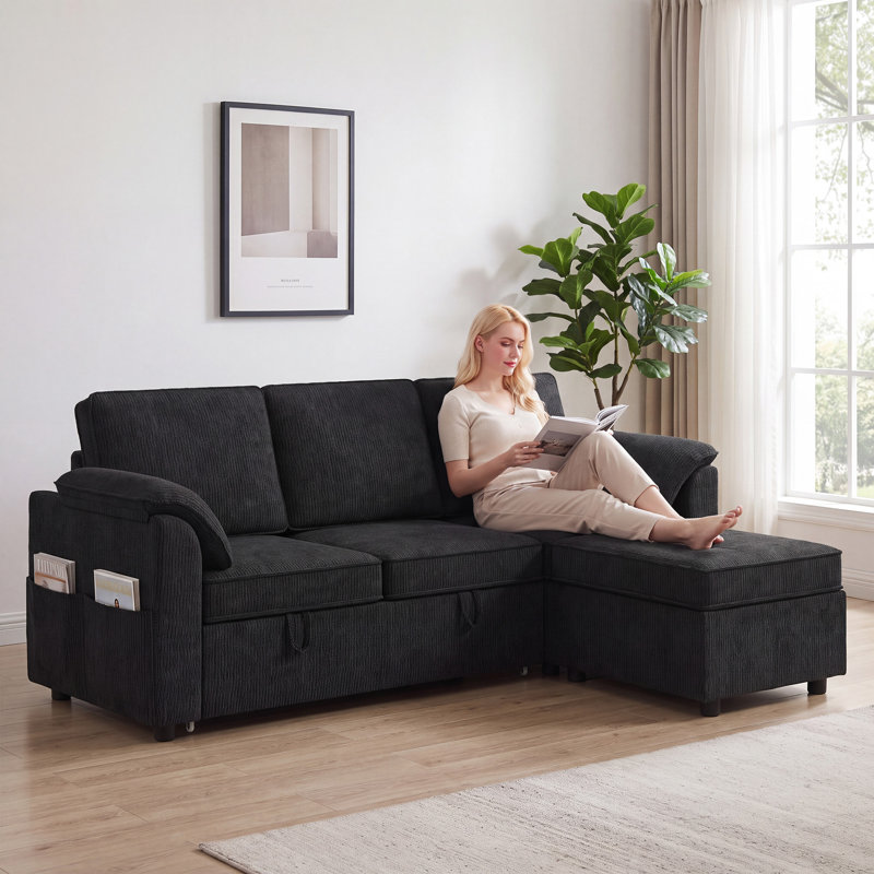 Canapé-lit modulaire réversible coulissant 223 cm, noir