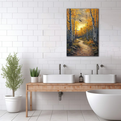 Grand chemin forestier d'automne Abisali, reproduction d'art sur toile, paysage naturel, salon, chambre à coucher, décoration murale, prêt à être accroché, 24 po x 32 po