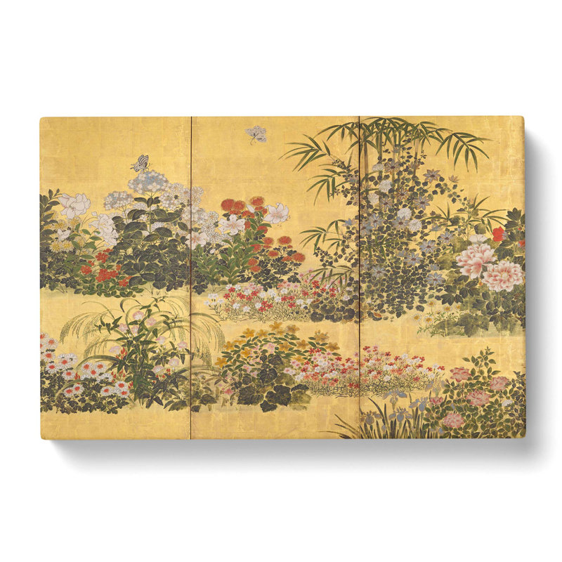 Flowers And Butterflies by Tawaraya Sotatsu - Wrapped Canvas Painting, 40cm H x 60cm W x 3cm D