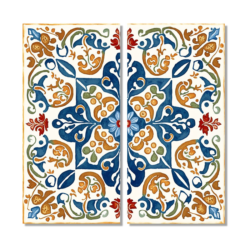 Carreaux de la Méditerranée en bleu rétro VII - grandes impressions sur toile à carreaux abstraits, H 32 po x l 32 po
