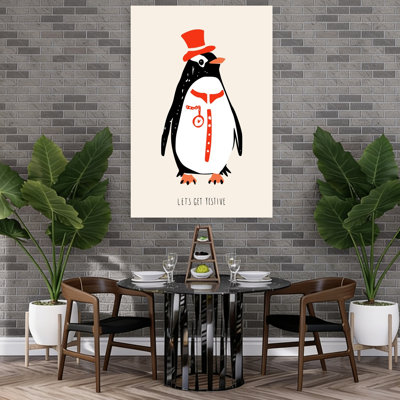 Dapper Festive Penguin Elegant Whimsical Contemporary Bird Penguin Winter Wall Art Print 1 Piece Wrapped Canvas Wall Art