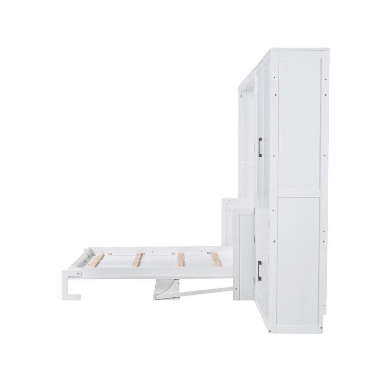 Grand lit escamotable mural avec placard, blanc