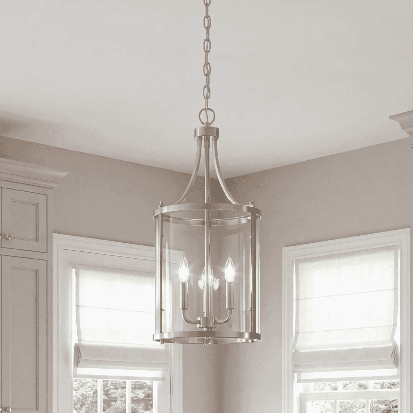 Wayland Chandelier, Satin Nickel, 26" H x 12" W x 12" D, 3 Lights