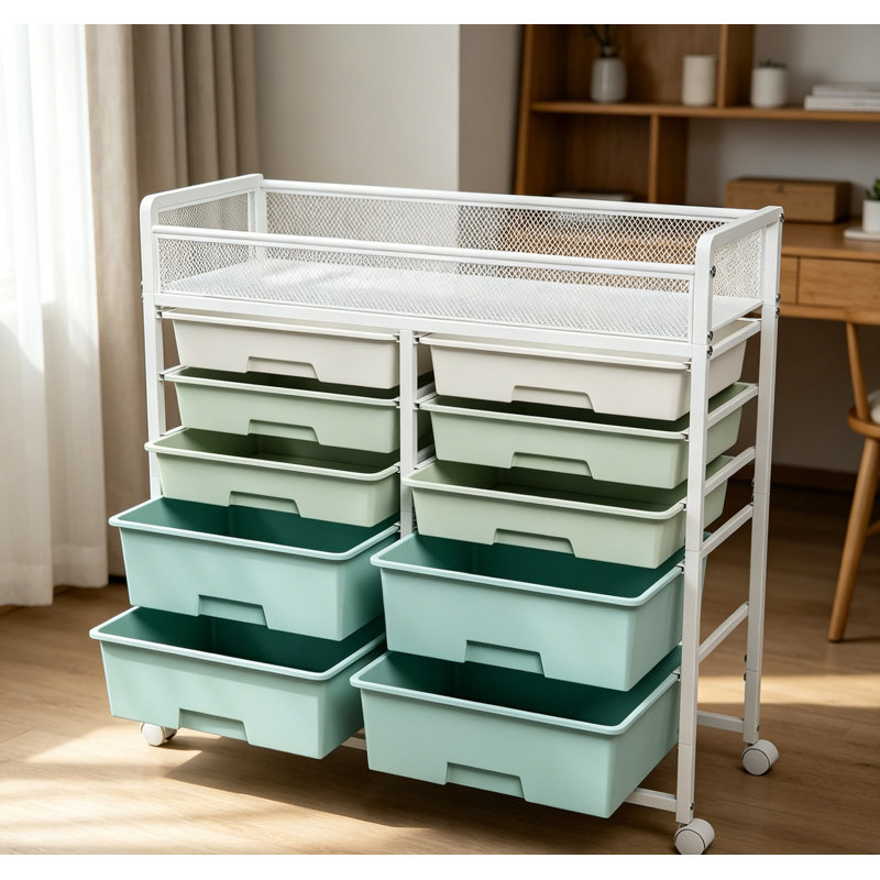 Chariot de rangement roulant blanc à grande capacité 2 rangées à 10 tiroirs, organisateur utilitaire en métal avec roulettes, tiroirs en plastique multicouches pour la cuisine, la salle de bain, la chambre à coucher, le bureau