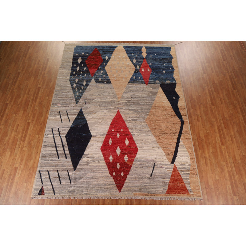 One-of-a-Kind 10'2" x 13'6" New Age Rectangle Wool Area Rug in Blue and Red