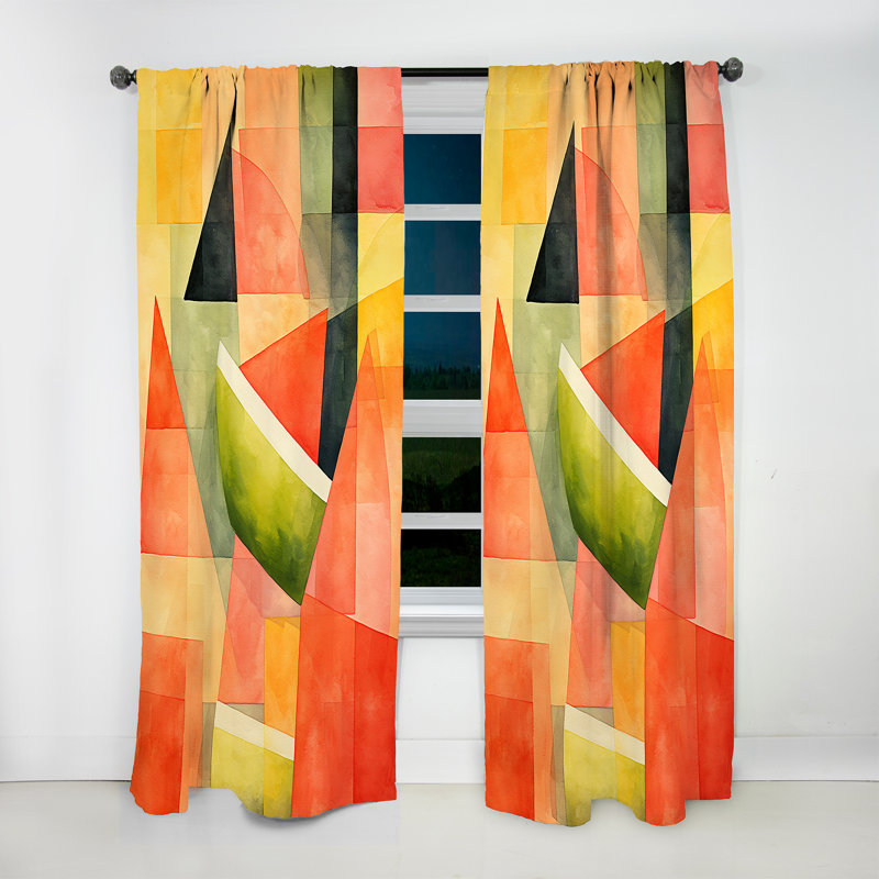 Motif de pastèque géométrique rouge Elijia I - rideau en velours traditionnel - obscurcissant - 1 panneau, L 52 po x L 63 po