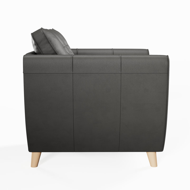 Marylin Leather Armchair, Raven, Light Wood