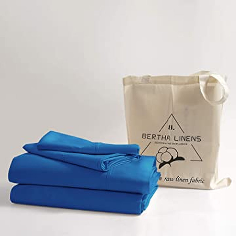 Ensemble de draps en 100 % percale de coton à densité de tissage de 300 fils, Bleu foncé, Drap-housse très grand californien