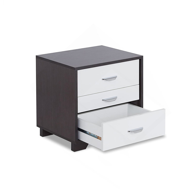 Table d'appoint rectangulaire blanche et noire, 3 commodes, 15,52 po Compartiment de nuit profond et profond en bois, Black