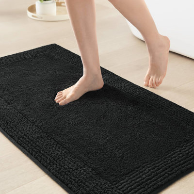 24x72" 100% Cotton Reversible 3000 Gsm Black Bath Rug - And Dense, Medium Pile 0.5", Easy Care 1 Pcs Look Feel, Machine Washable,