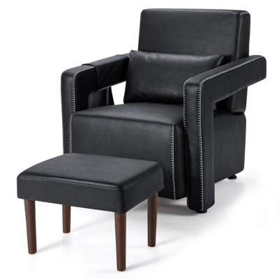 Laguer Faux Leather Armchair With Footstool