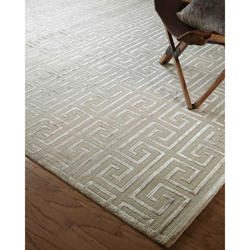 Metro-Velvet Geometric Area Rug in Beige, Rectangle 8' x 10'