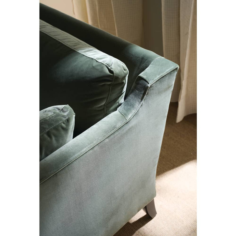 Madeline Sofa, Dark Brown Wood, Light Green, 34"H x 71"W x 40"D