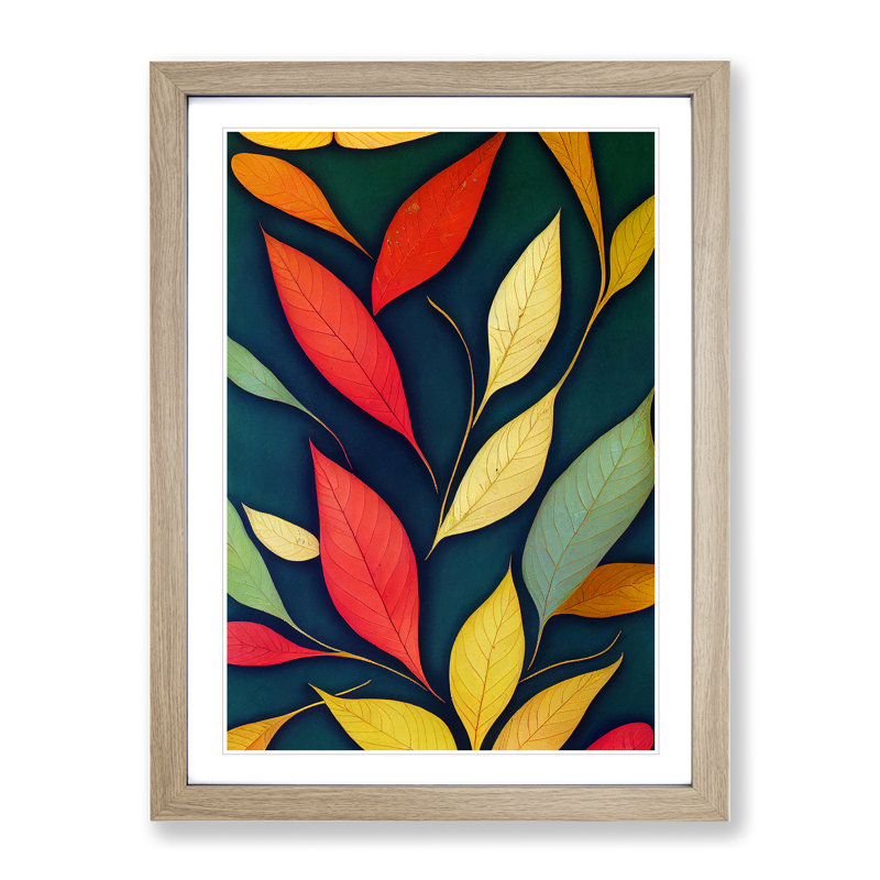 Wild Leaves - Wall Art, 34cm H x 25cm W, Oak Framed