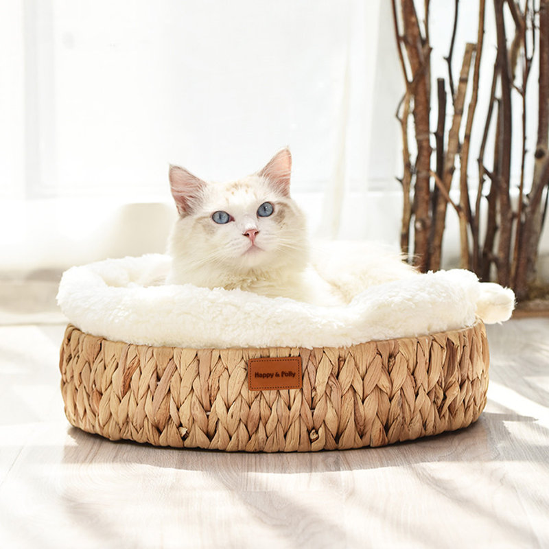 Lit pour chat 3-en-1 tissé avec coussin moelleux, nid de courge respirante en toutes saisons