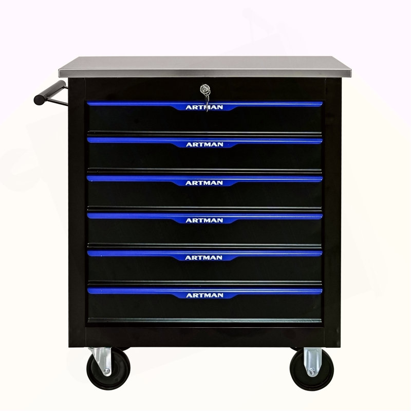 6 DRAWERS MULTIFUNCTIONAL TOOL CART WITH WHEELS-BLACK&BLUE