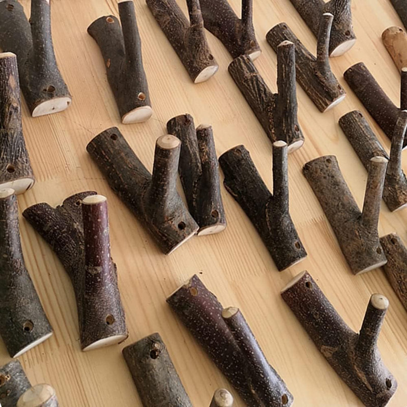 8 crochets muraux en bois véritable