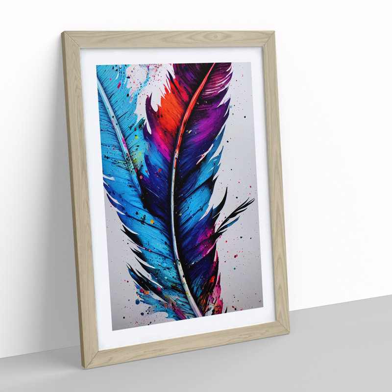 Feathers Splashed No.5 - Framed Print, 34cm H x 25cm W x 2cm D, Oak