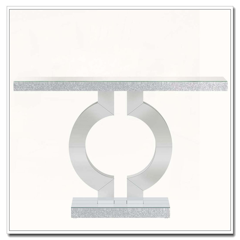 Modern Mirrored Console Table with O-Shaped Base Acrylic Veneer