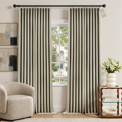Thick Linen Pinch Pleated Curtains, Textured Room Darkening Drapes for Dining Room Bedroom Office, Natural Pinch Pleat Window Curtains, 2 Panels, Natural, 40x 96