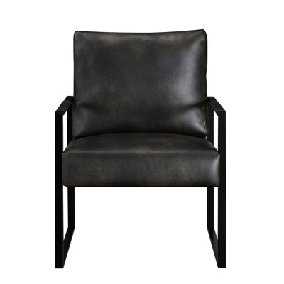 Fauteuil d'appoint de bureau confortable avec similicuir gris foncé et structure en métal noir moderne