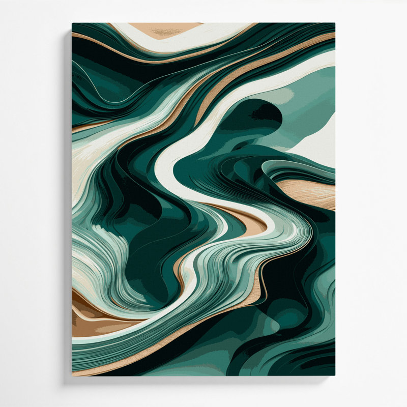 Abstrait paysage 51, art mural sur toile verte, H 36 po x l 24 po