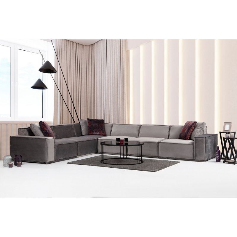Élégant canapé d'angle avec structure en bois de hêtre, 118 x 153,5 x 30 pouces | Tissu durable 100% polyester, mousse gris doux et rembourrage en plumes | Comprend 4 coussins (19,7 po x 19,7 po) | Nettoyage à sec et conception élégante pour les espaces de vie modernes