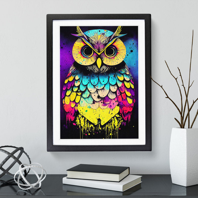 Paint Splashed Owl No.7 Abstract - Framed Print, Black, 64cm H x 46cm W x 2cm D