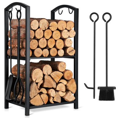 29" Firewood Rack with 4-Piece Fireplace Tools