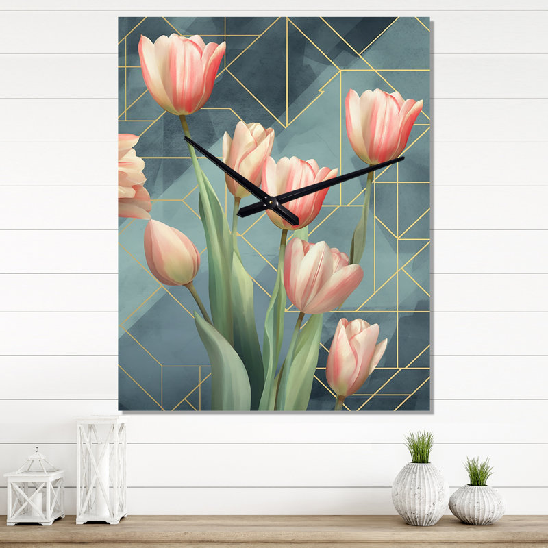 Tulip Geometric - Floral Wall Clock, Large