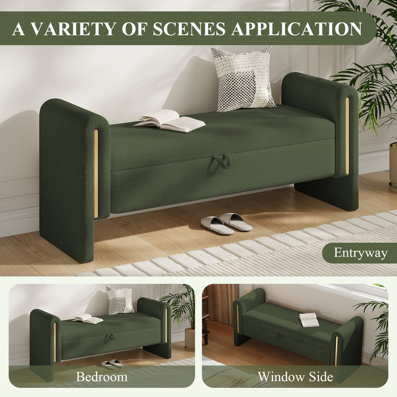 Banc de rangement avec repose-pieds 52 po, banc de rangement rembourré Teddy avec anneau de traction, banc de rangement moderne en forme de H, banc d'entrée robuste pour chambre à coucher, vestibule