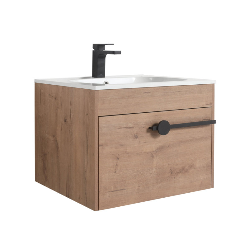 Meuble-lavabo mural 24 po avec lavabo en bois flottant avec lavabo en céramique Kaylianne