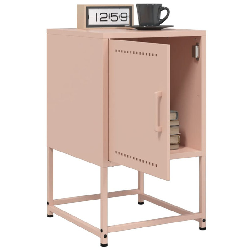Anzel 36cm W Steel Bedside Table, Antique Pink/Pink