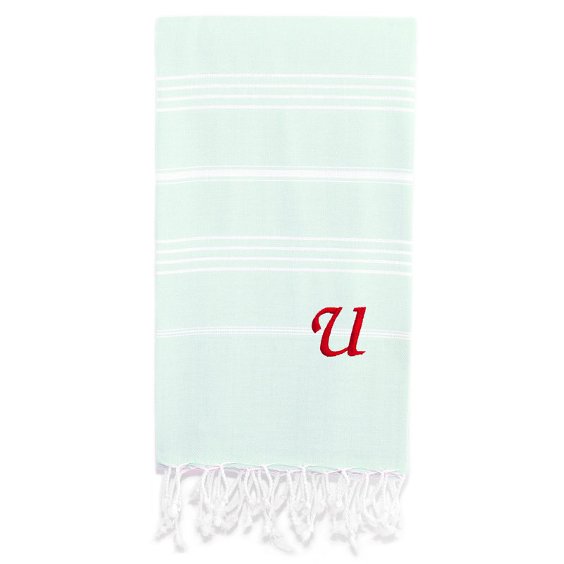 Serviette de plage 100% coton Pestemal Lucky, Vert clair / blanc, U