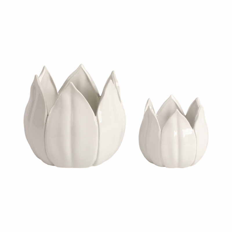 Sagebrook Home 2-Pieces Petal Planters, White, 7" H x 8" W x 8" D, White