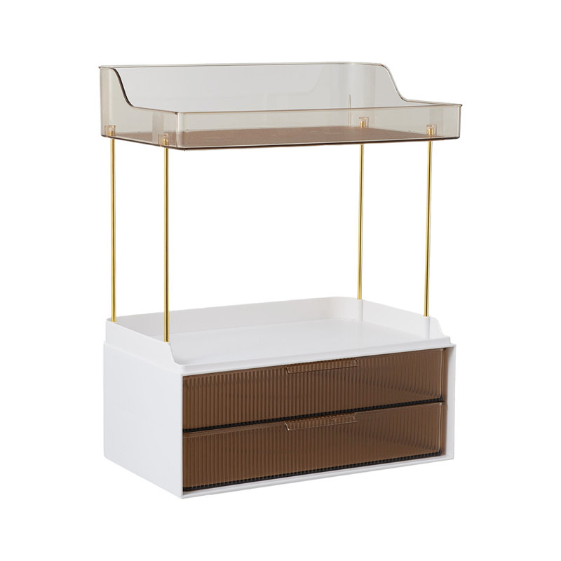 Plastic / Acrylic Makeup Organiser, White/Beige