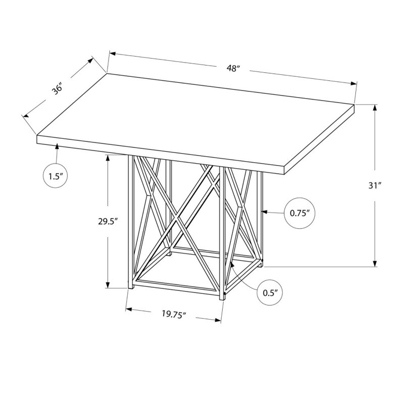 36" Grey And Silver Rectangular Manufactured Wood And Metal Dining Table