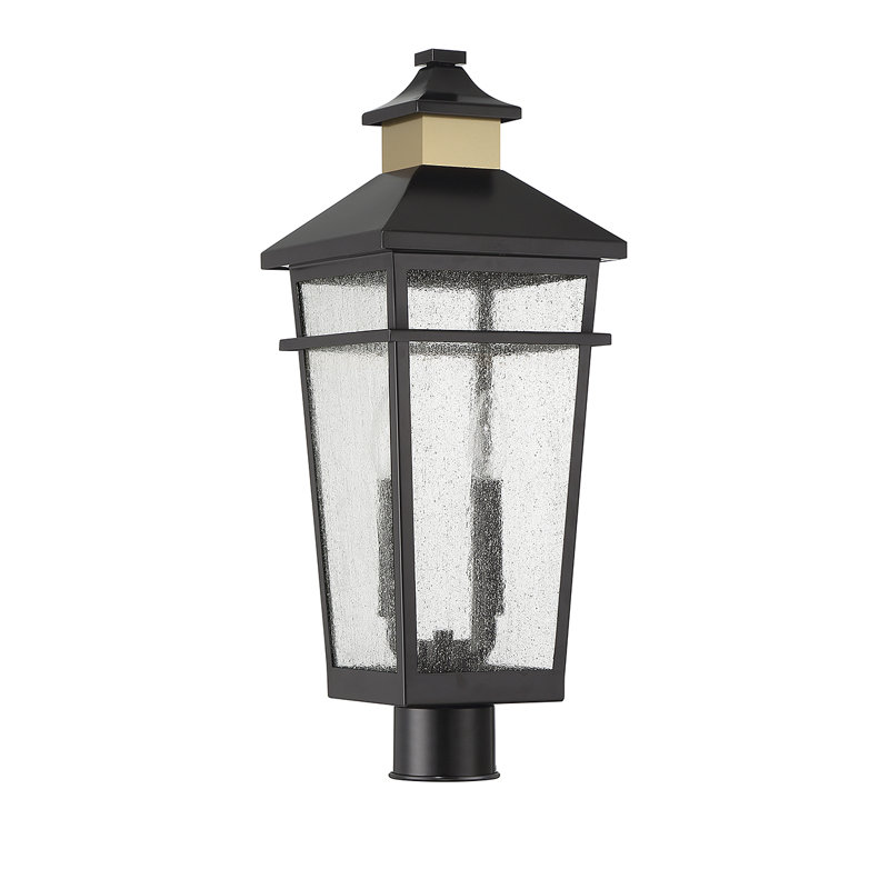 Kingsley 2-Light Outdoor Post Lantern in Matte Black with Warm Brass Accents
