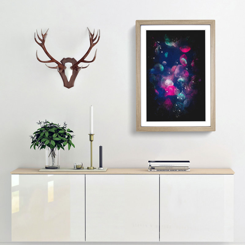 Many Jellyfish Paint Splash - Framed Print, 33cm H x 24cm W x 2cm D, Oak Framed