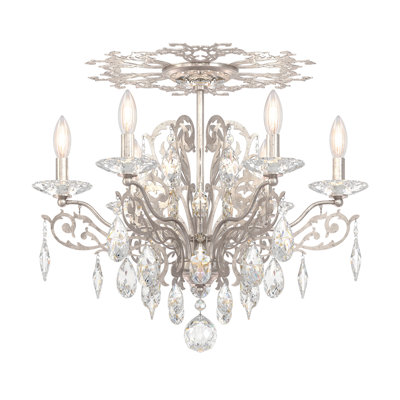 Filigrae 6 Light 23in x 18.5in Semi-Flush Mount in Antique Silver with Clear Heritage Handcut Crystals