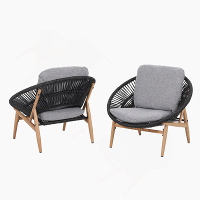 Outdoor Wicker Papasan Style Lounge Chair, Wicker with Cushion, Set of 2 by Bayou Breeze