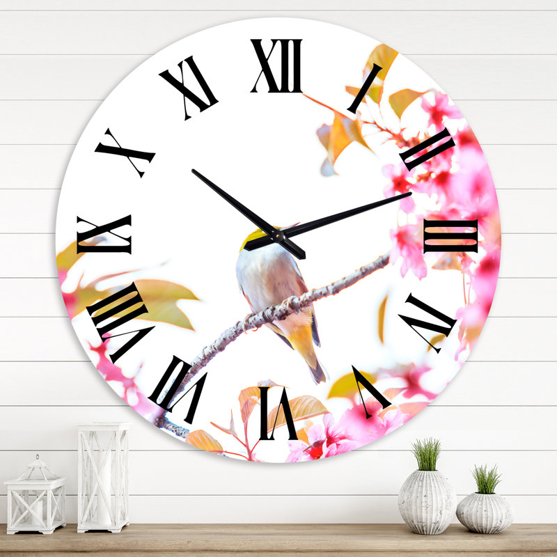 Oiseau sur une fleur de cerisier - Horloge murale traditionnelle, Moyenne