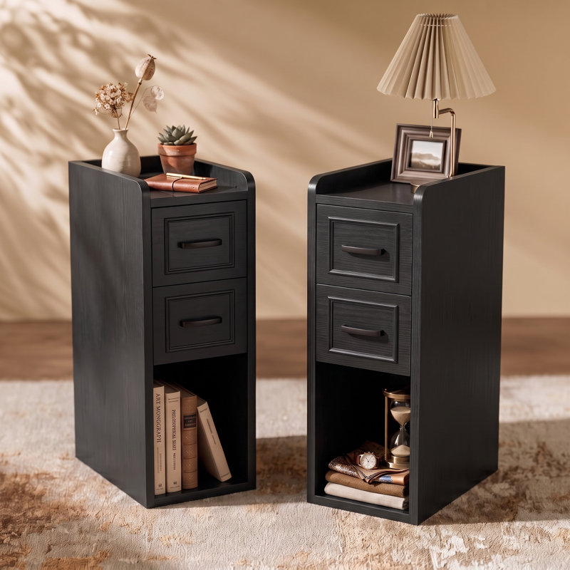 Narrow White Nightstand, Wood Slim Bedside Tables For Small Bedroom, Modern End Table With Drawers, Perfect For Apartments