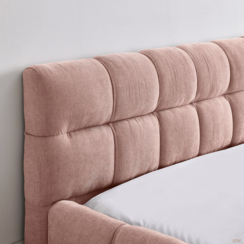 Structure de lit tapissier avec tissu épais, lit plateforme en chenille avec tête de lit et structure solide. Aucun sommier tapissier requis