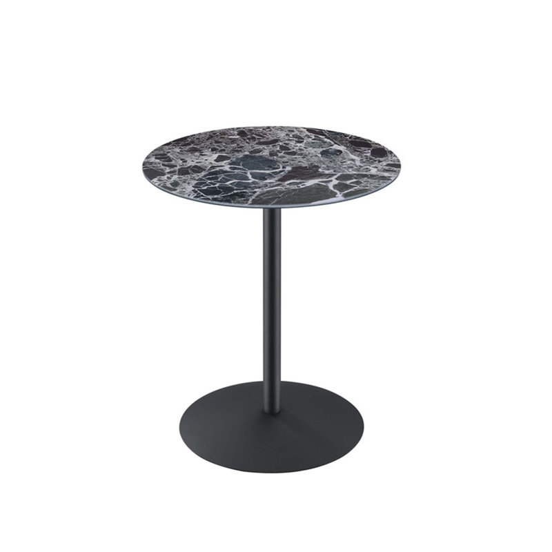 Table de bout compacte avec plateau en verre marbré avec surface texturée 3D, structure en acier robuste pour les petits espaces intérieurs