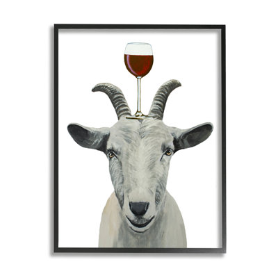 " Monochrome Goat Balancing Wine Glass Portrait " by Coco De Paris