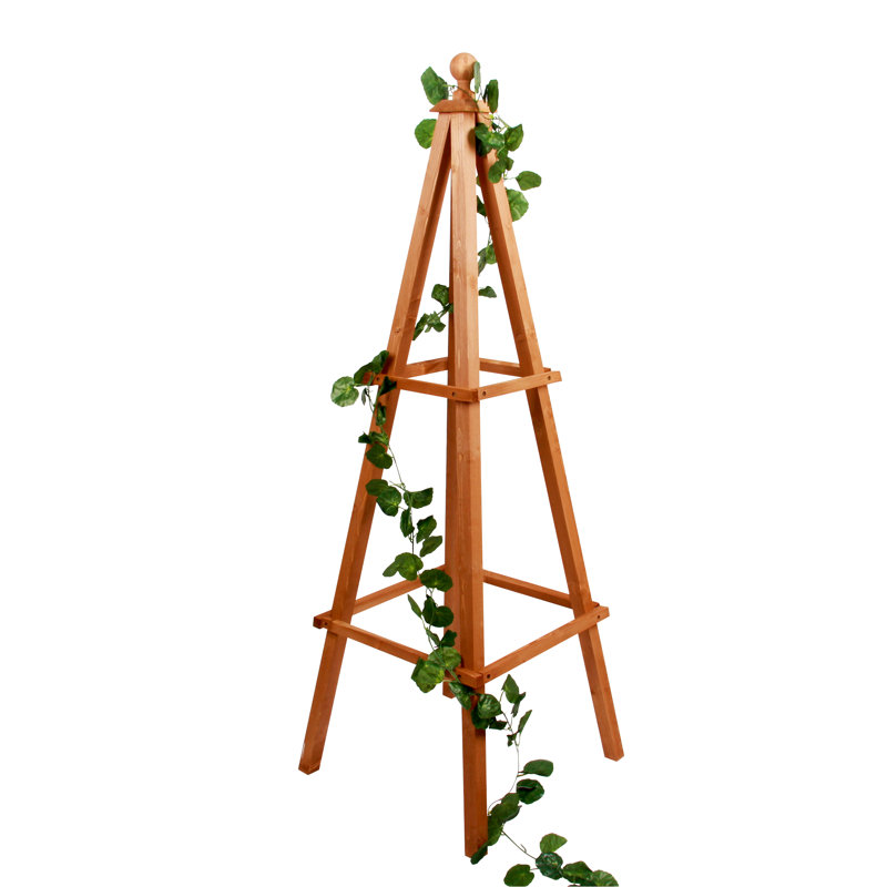Medium Cypress Wood Obelisk Trellis with Ball Finial
